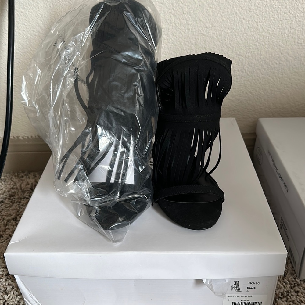 Nasty gal, black fringe sandals
